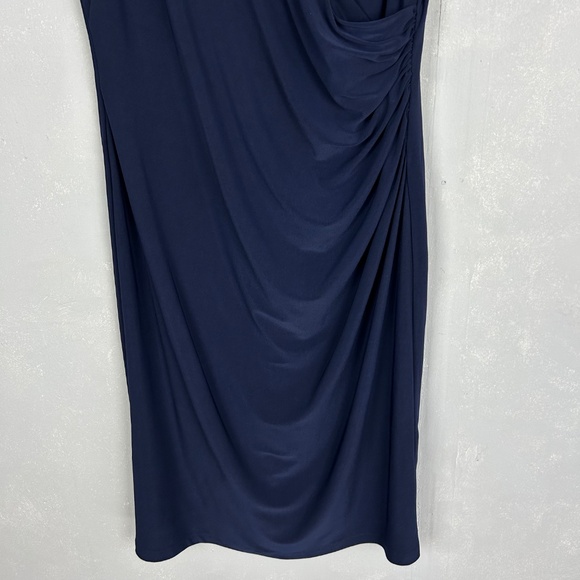 Ralph Lauren size 12 sheath ruched dress navy sequin keyhole stretch knee length - Picture 3 of 11